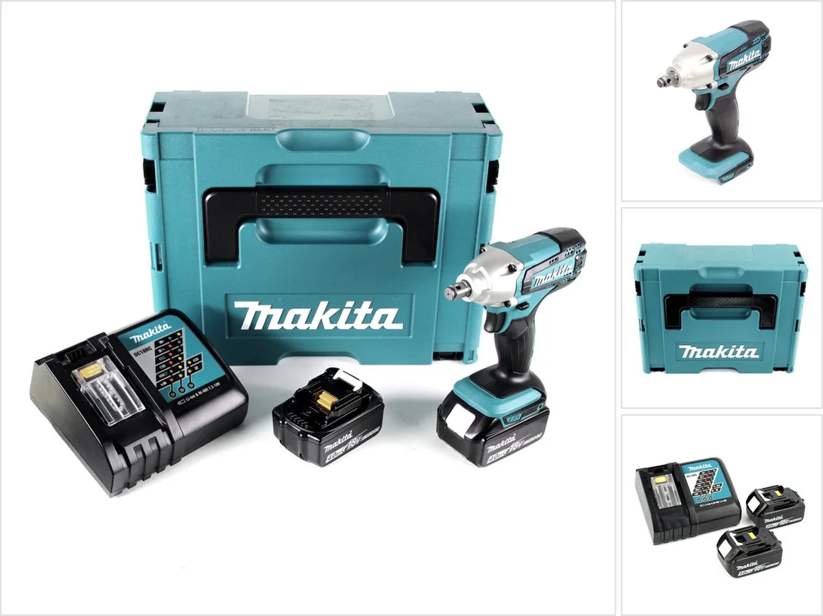 DTW 190 RMJ 18V Li-Ion accu slagmoersleutel in Makpac - met 2x BL 1840 B 4,0 Ah accu met LED-indicator, 1x DC 18 RC snellader von Makita – Produktbild