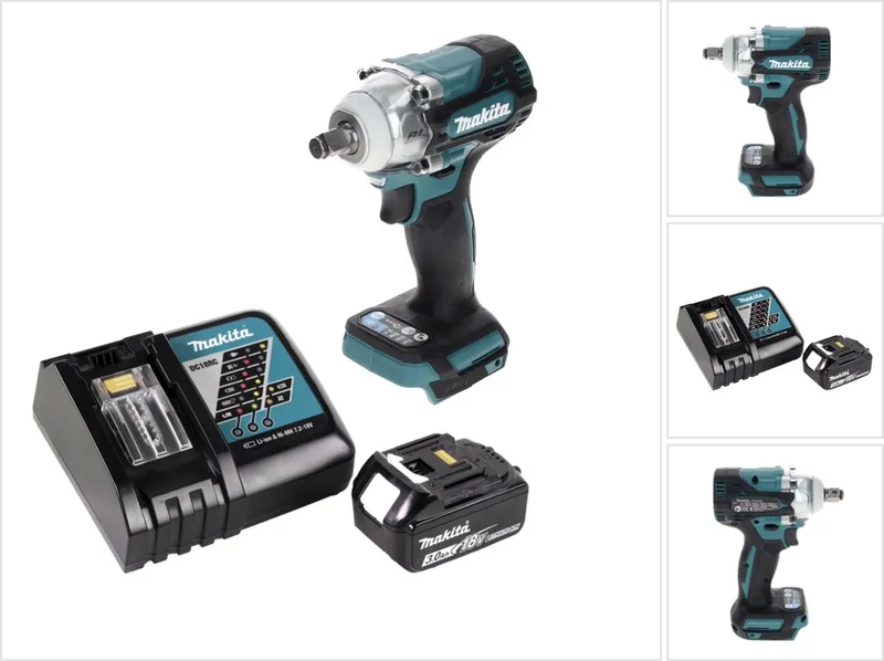 DTW 300 RF1 accu-slagmoersleutel 18 V 330 Nm 1/2" borstelloos + 1x accu 3,0 Ah + oplader van Makita – productafbeelding