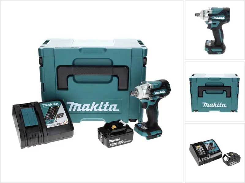 DTW 300 RT1J accu-slagmoersleutel 18 V 330 Nm 1/2" borstelloos + 1x accu 5,0 Ah + oplader + Makpac de Makita – image du produit