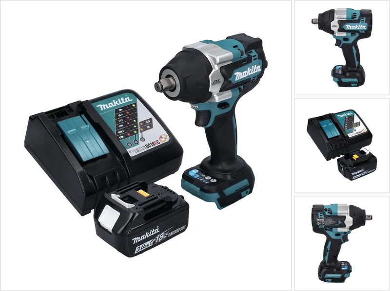 DTW 700 RF1 accu slagmoersleutel 18 V 700 Nm 1/2" XPT Borstelloos + 1x oplaadbare accu 3.0 Ah + lader van Makita – productafbeelding
