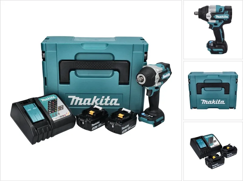 DTW 700 RFJ accu slagmoersleutel 18 V 700 Nm 1/2" XPT Borstelloos + 2x oplaadbare accu 3.0 Ah + lader + Makpac van Makita – productafbeelding