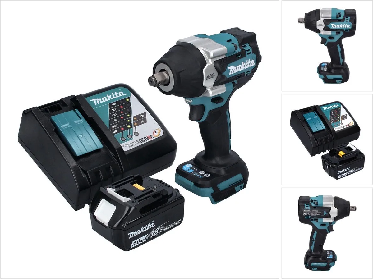 DTW 700 RM1 accu slagmoersleutel 18 V 700 Nm 1/2" XPT Borstelloos + 1x oplaadbare accu 4.0 Ah + lader fra Makita – produktbillede