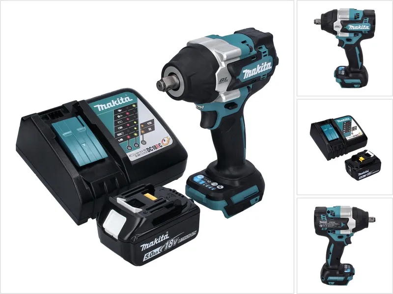 DTW 700 RT1 accu slagmoersleutel 18 V 700 Nm 1/2" XPT Borstelloos + 1x oplaadbare accu 5.0 Ah + lader fra Makita – produktbillede