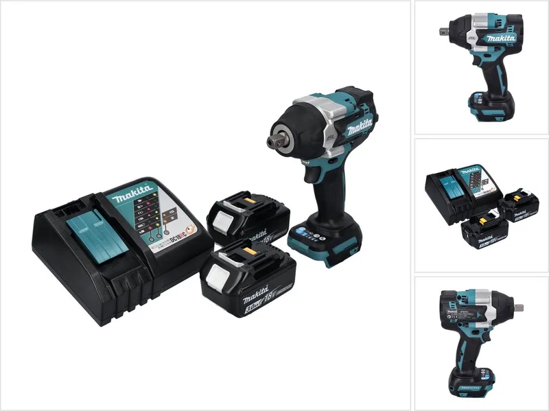 DTW 701 RF accu slagmoersleutel 18 V 700 Nm 1/2" XPT Borstelloos + 2x oplaadbare accu 3.0 Ah + lader van Makita – productafbeelding