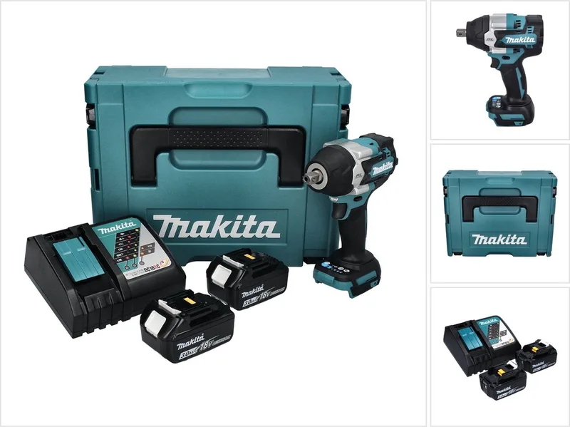 DTW 701 RFJ accu slagmoersleutel 18 V 700 Nm 1/2" XPT Borstelloos + 2x oplaadbare accu 3.0 Ah + lader + Makpac fra Makita – produktbillede