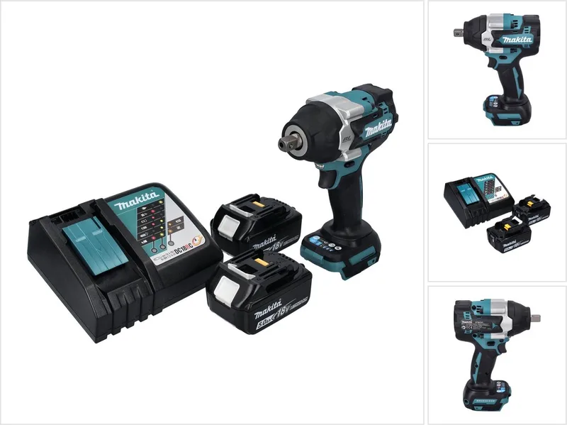 DTW 701 RT accu slagmoersleutel 18 V 700 Nm 1/2" XPT Borstelloos + 2x oplaadbare accu 5.0 Ah + lader van Makita – productafbeelding