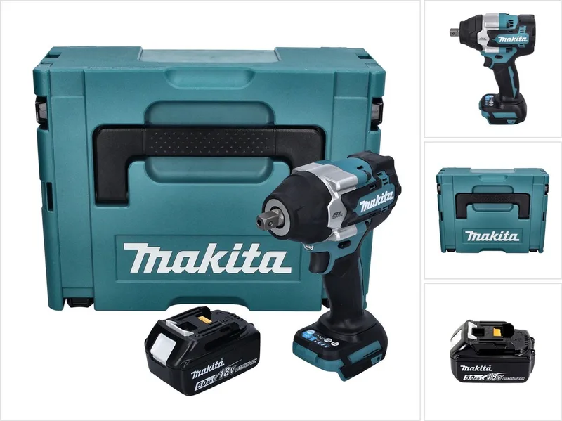 DTW 701 T1J accu slagmoersleutel 18 V 700 Nm 1/2" XPT Borstelloos + 1x oplaadbare accu 5.0 Ah + Makpac - zonder oplader by Makita – product image