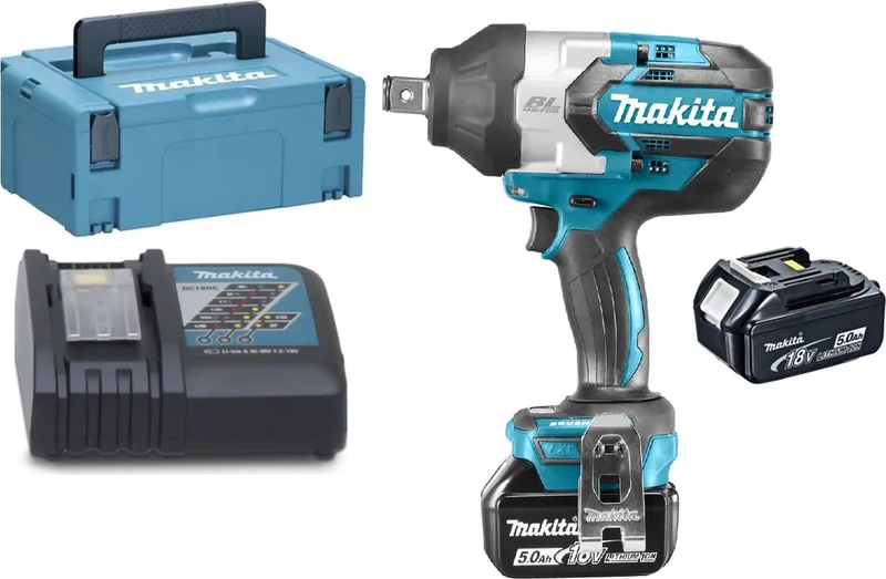 DTW1001RTJ 18V Li-Ion Accu slagmoersleutel set (2x 5.0Ah accu) in Mbox - 1050Nm - 3/4" - koolborstelloos van Makita – productafbeelding 1 van 2