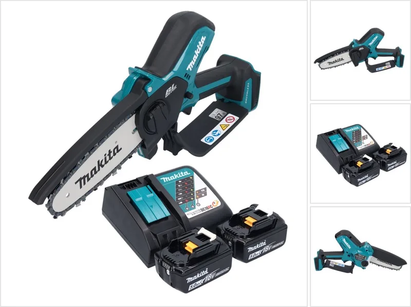 DUC 150 RT2 accu kettingzaag 18 V 15 cm borstelloos + 2x accu 5,0 Ah + lader de Makita – image du produit
