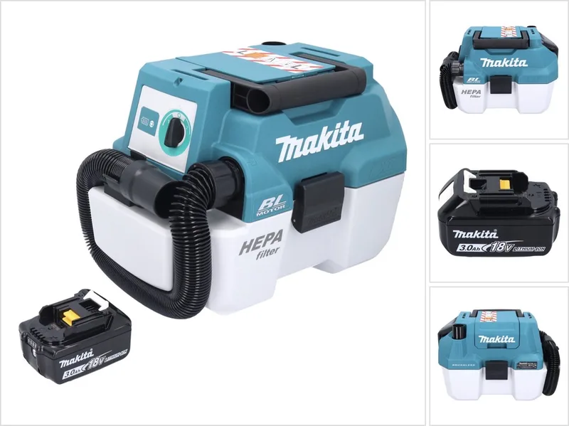 DVC 750 LF1 accustofzuiger LXT 18 V 67 mbar 7,5 l borstelloos + 1x accu 3,0 Ah - zonder oplader von Makita, Grün – Produktbild