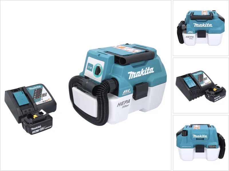 DVC 750 LRF1 accustofzuiger LXT 18 V 67 mbar 7,5 l borstelloos + 1x accu 3,0 Ah + oplader von Makita, Grün – Produktbild