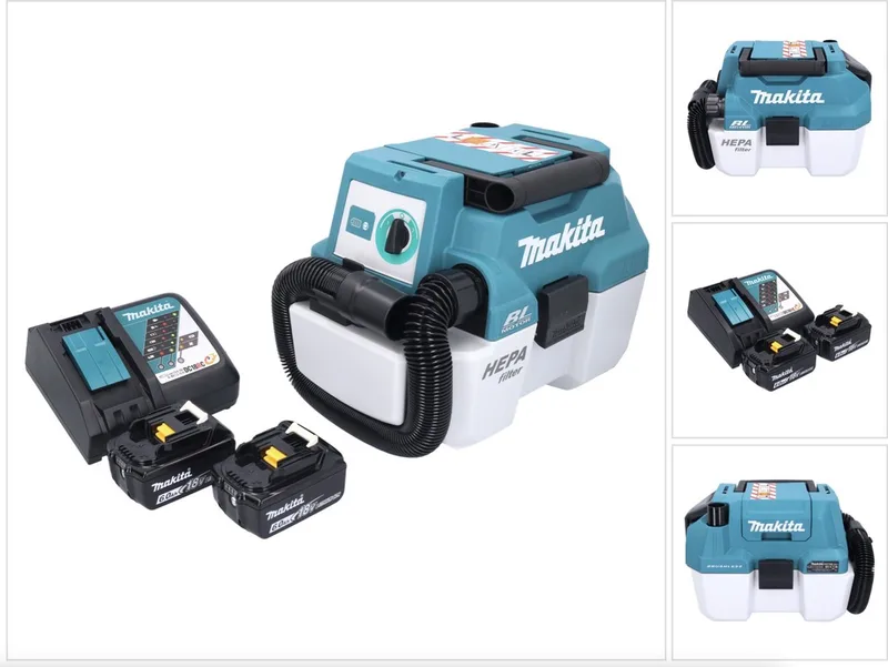 DVC 750 LRG accustofzuiger LXT 18 V 67 mbar 7,5 l borstelloos + 2x accu 6,0 Ah + oplader de Makita, Vert – image du produit