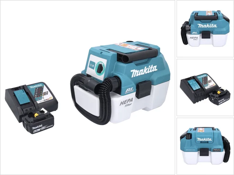 DVC 750 LRG1 accustofzuiger LXT 18 V 67 mbar 7,5 l borstelloos + 1x accu 6,0 Ah + oplader de Makita, Vert – image du produit