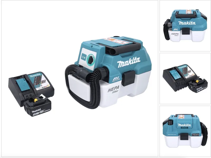 DVC 750 LRT1 accustofzuiger LXT 18 V 67 mbar 7,5 l borstelloos + 1x accu 5,0 Ah + oplader by Makita, Green – product image
