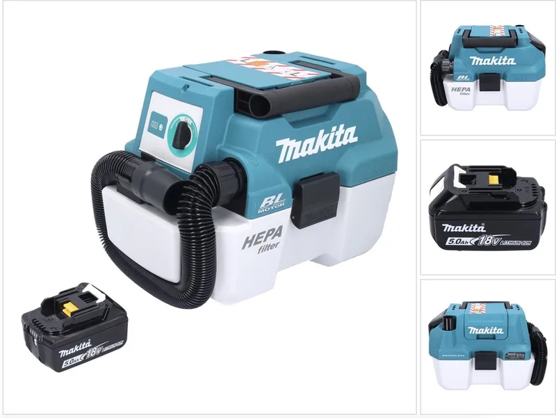 DVC 750 LT1 accustofzuiger LXT 18 V 67 mbar 7,5 l borstelloos + 1x accu 5,0 Ah - zonder oplader de Makita, Vert – image du produit