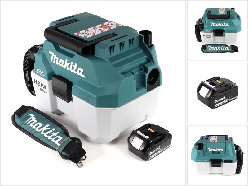 DVC 750 LT1X3 accu stofzuiger nat- en droogzuiger 18 V draagbaar + 1x 5,0 Ah accu - zonder accessoires, zonder oplader von Makita, Grün – Produktbild