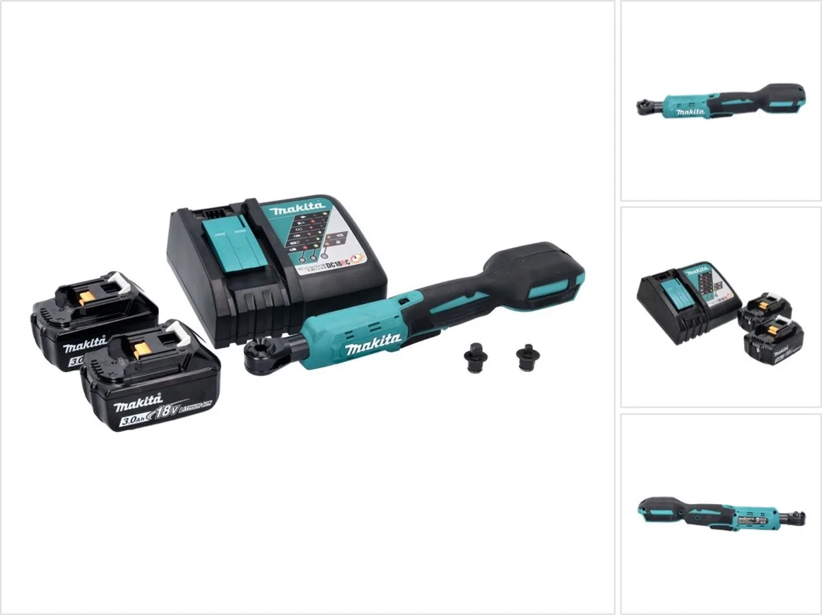 DWR 180 RF accu-ratelsleutel 18 V 47,5 Nm 1/4" 3/8" + 2x accu 3,0 Ah + oplader de Makita, Noir – image du produit