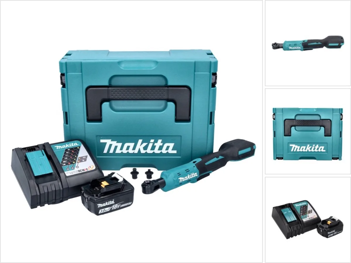 DWR 180 RF1J accu-ratelsleutel 18 V 47,5 Nm 1/4" 3/8" + 1x accu 3,0 Ah + oplader + Makpac de Makita, Turquoise – image du produit