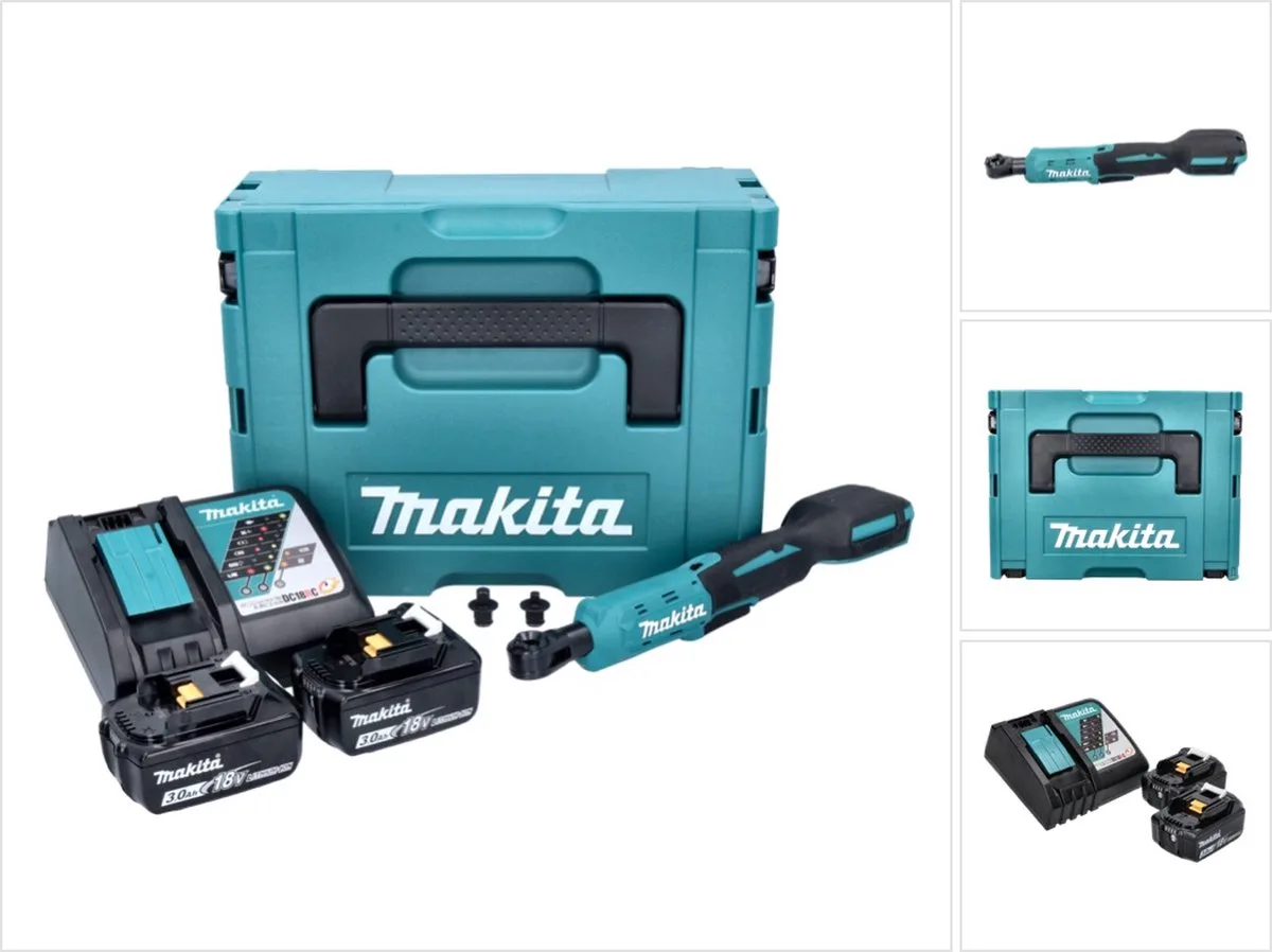 DWR 180 RFJ accu-ratelsleutel 18 V 47,5 Nm 1/4" 3/8" + 2x accu 3,0 Ah + oplader + Makpac de Makita, Turquoise – image du produit