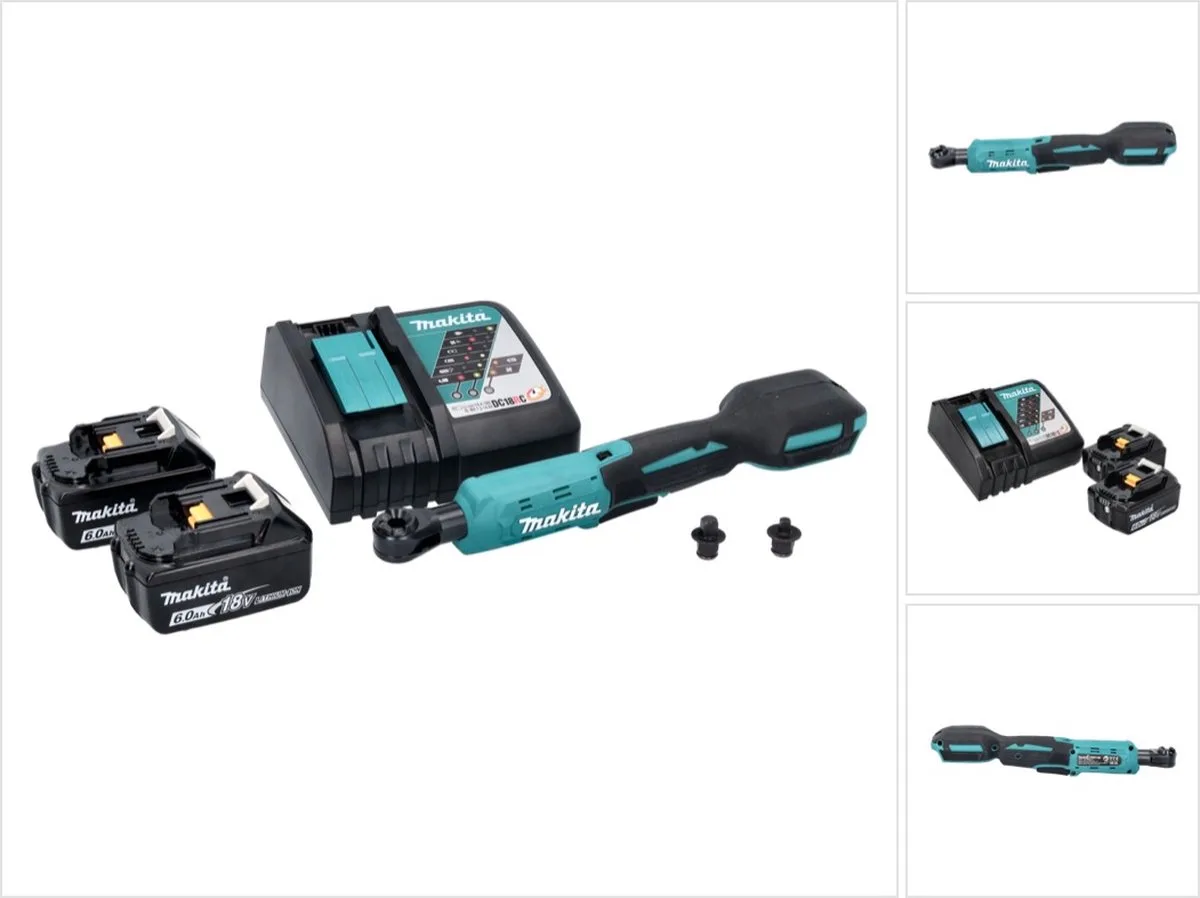 DWR 180 RG accu-ratelsleutel 18 V 47,5 Nm 1/4" 3/8" + 2x accu 6,0 Ah + oplader de Makita, Turquoise – image du produit