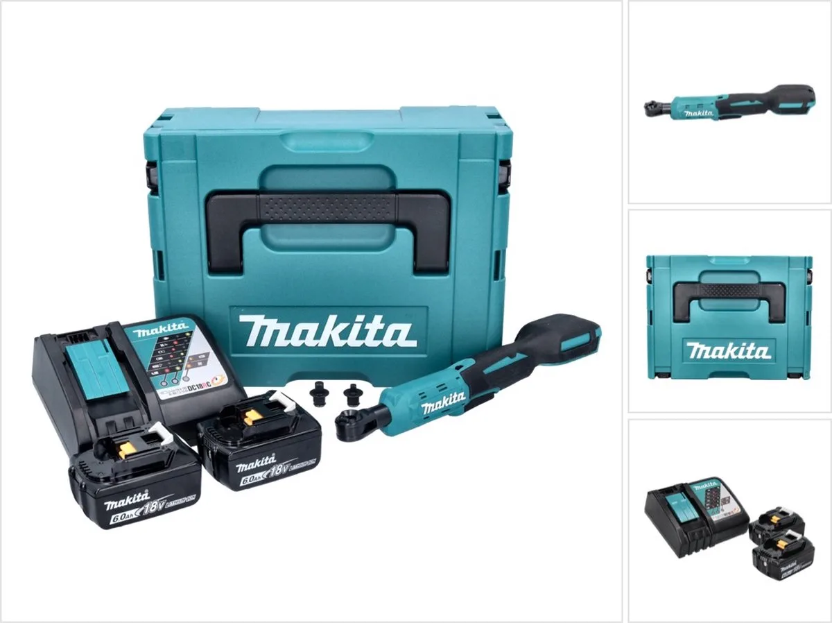 DWR 180 RGJ accu-ratelsleutel 18 V 47,5 Nm 1/4" 3/8" + 2x accu 6,0 Ah + oplader + Makpac de Makita, Noir – image du produit