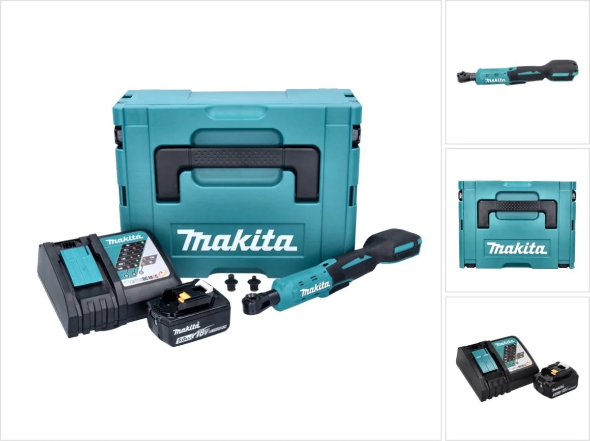 DWR 180 RT1J accu-ratelsleutel 18 V 47,5 Nm 1/4" 3/8" + 1x accu 5,0 Ah + oplader + Makpac de Makita, Turquoise – image du produit