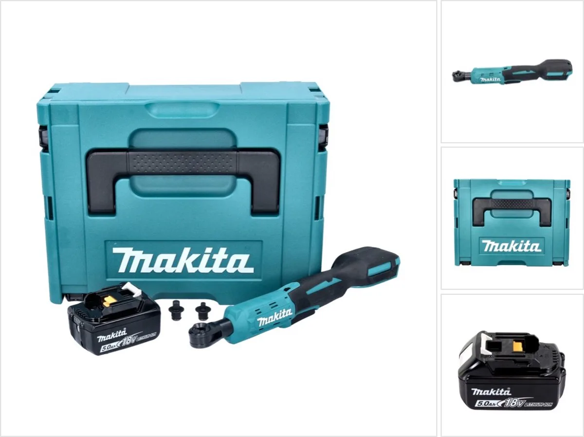 DWR 180 T1J accu-ratelsleutel 18 V 47,5 Nm 1/4" 3/8" + 1x accu 5,0 Ah + Makpac - zonder oplader van Makita, Turquoise – productafbeelding