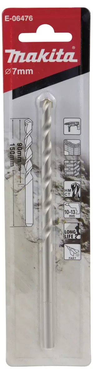 E-06476 Hartmetall Stein-Spiralbohrer 7 mm Zylinderschaft 1 St. von Makita – Produktbild