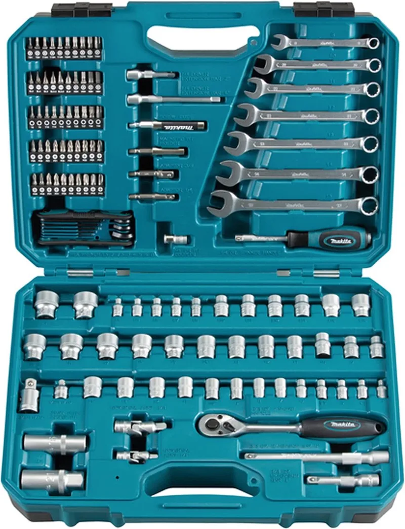 E-06616 - Gereedschapsset Universeel In koffer 120-delig - 50-delige schroefbitset - 48-delige doppenset - 7x ringsteeksleutels - 8x inbussleutels etc. van Makita – productafbeelding
