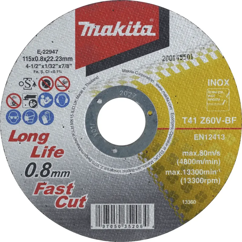 E-22947-12 Trennscheiben-Set 115 mm 12 St. rostfreier Stahl fra Makita – produktbillede