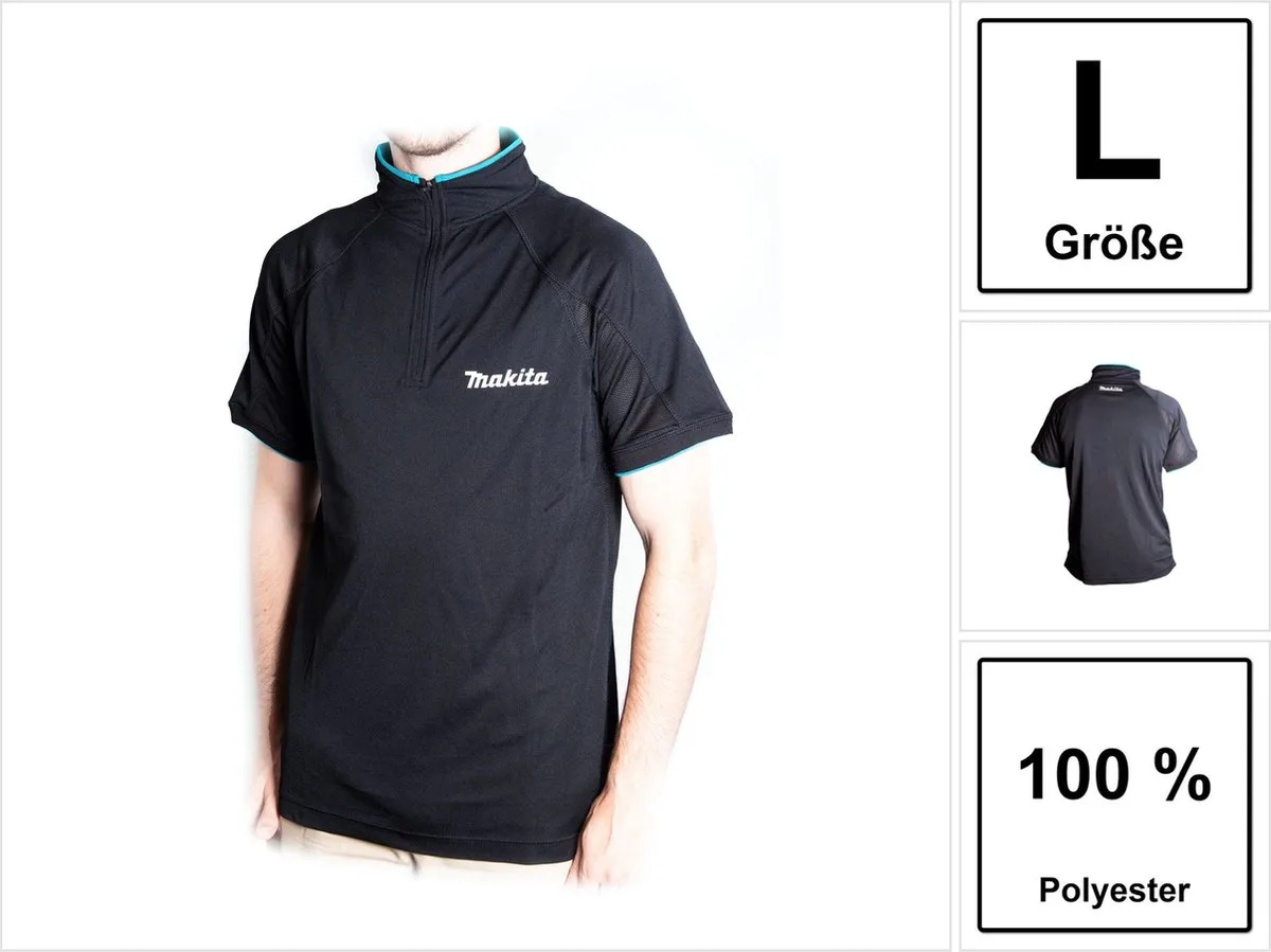 fietsshirt T-shirt 100% polyester ( 98P138-L ) kleur zwart de Makita, Noir, L – image du produit