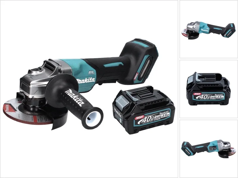 GA 016 GD1 accu haakse slijper 40 V max. 125 mm borstelloos XGT + 1x accu 2,5 Ah - zonder oplader fra Makita – produktbillede