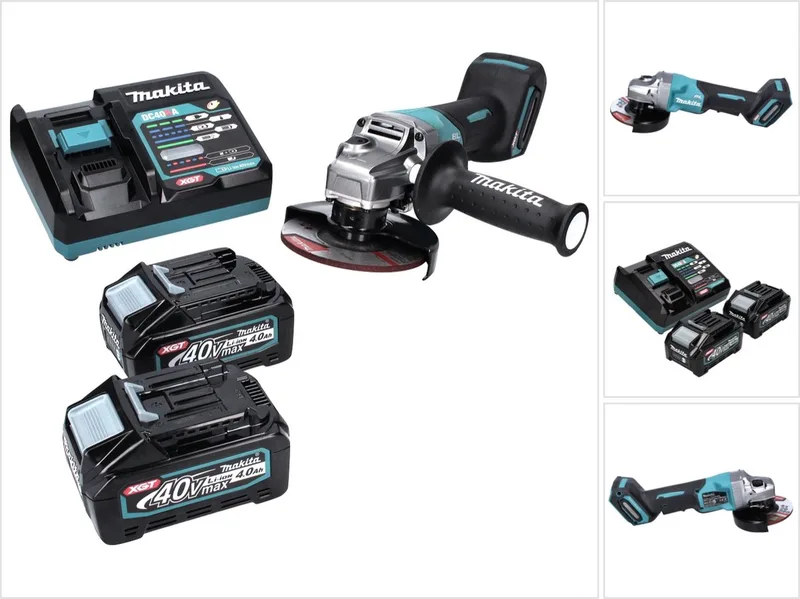 GA 016 GM2 accu haakse slijper 40 V max. 125 mm borstelloos XGT + 2x accu 4,0 Ah + oplader från Makita – produktbild