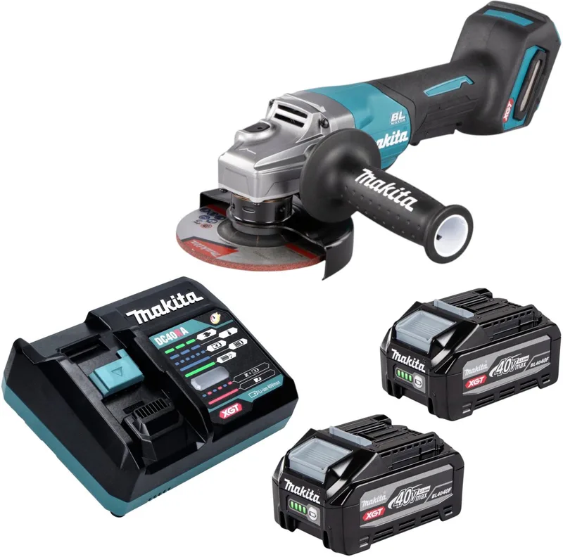GA 016 GU201 accu-haakse slijper 40 V max. 125 mm borstelloos + 2x accu 4,0 Ah + oplader van Makita – productafbeelding