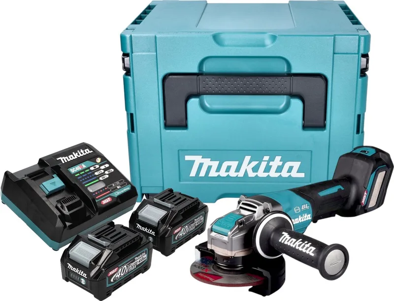 GA 044 GM201 Accu haakse slijper 40 V max. 125 mm X-LOCK Brushless + 2x accu 4.0 Ah + lader + Makpac de Makita – image du produit