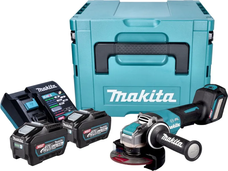 GA 044 GT201 Accu haakse slijper 40 V max. 125 mm X-LOCK Brushless + 2x accu 5.0 Ah + lader + Makpac de Makita – image du produit