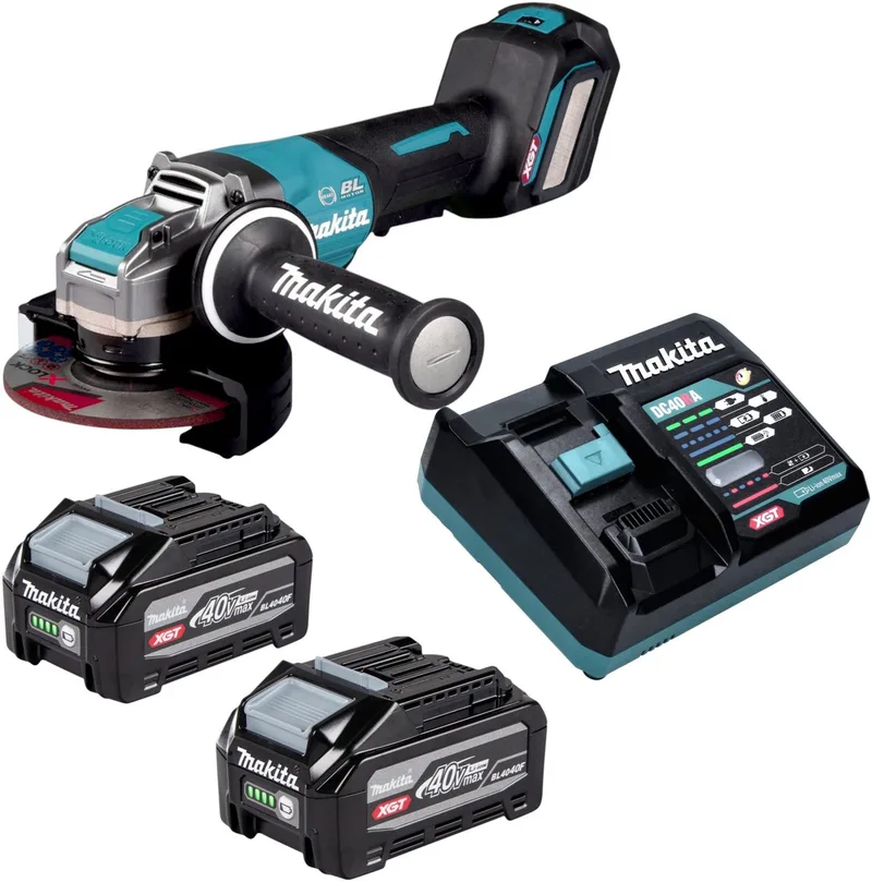 GA 044 GU201 accu-haakse slijper 40 V max. 125 mm X-LOCK borstelloos + 2x accu 4,0 Ah + oplader de Makita – image du produit