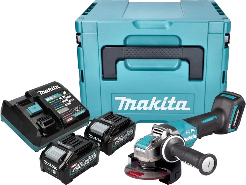 GA 047 GM201 Accu haakse slijper 40 V max. 125 mm X-LOCK Brushless + 2x accu 4.0 Ah + lader + Makpac från Makita – produktbild