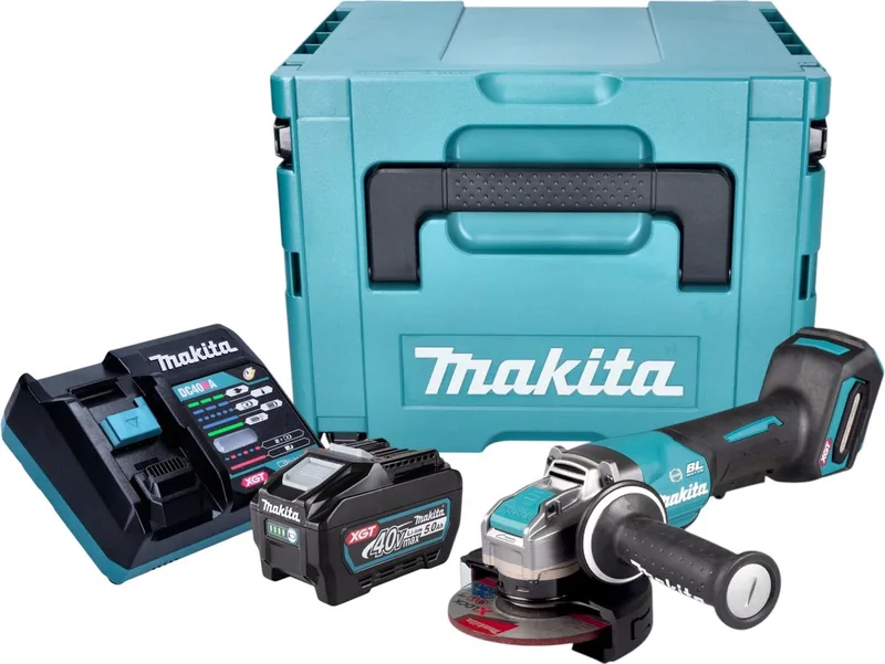 GA 047 GT101 Accu haakse slijper 40 V max. 125 mm X-LOCK Brushless + 1x oplaadbare accu 5.0 Ah + lader + Makpac de Makita – image du produit