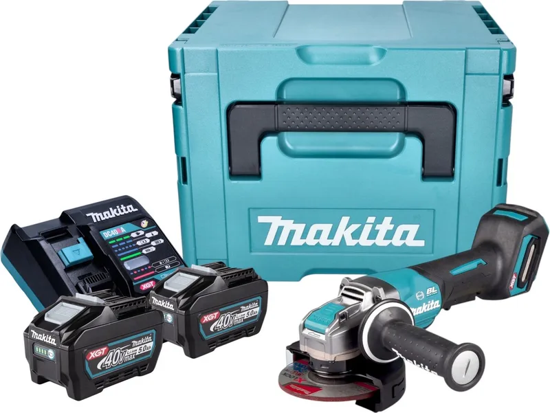 GA 047 GT201 Accu haakse slijper 40 V max. 125 mm X-LOCK Brushless + 2x accu 5.0 Ah + lader + Makpac fra Makita – produktbillede