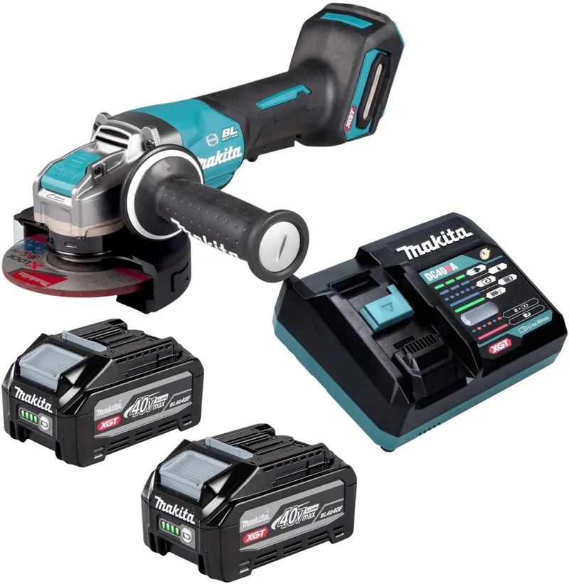 GA 047 GU201 accu-haakse slijper 40 V max. 125 mm X-LOCK borstelloos + 2x accu 4,0 Ah + oplader de Makita – image du produit