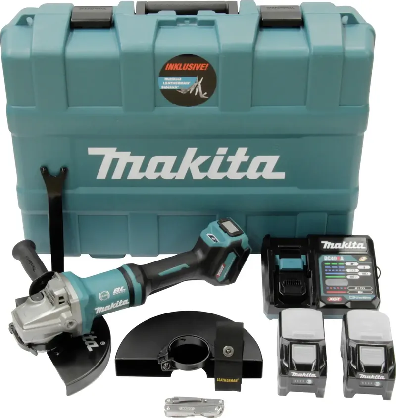 GA038GT206 Draadloze haakse slijper 40V max. / 2x 5,0 Ah accu + snellader in transportkoffer + Side-Kick van Makita – productafbeelding