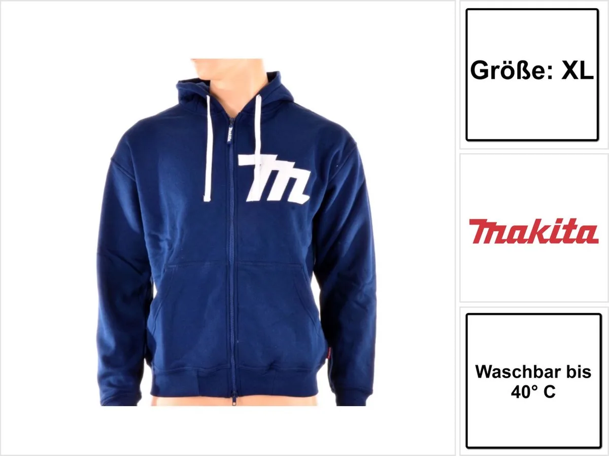 hoodie met rits ( 98P145XL ) kleur blauw van Makita, Blauw, XL – productafbeelding