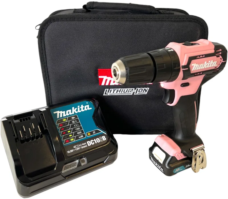 HP333DSAP 12V Li-Ion accu klopboor-/schroefmachine set (1x 2Ah accu) in tas - PINK van Makita – productafbeelding