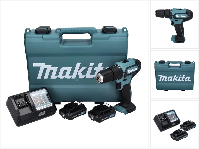 HP333DWAE 12 Volt CXT accuboormachine met klopfunctie met 2x 2.0Ah accu's en lader in koffer, klopboor en schroefmachine. von Makita – Produktbild
