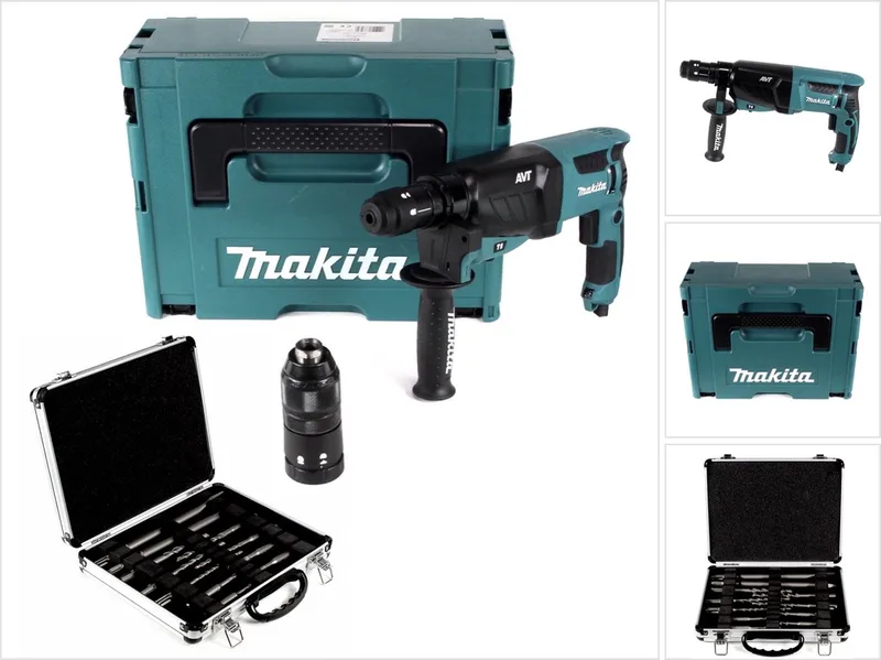 HR 2631 FTJ 800 W combihamer met SDS Plus boorkop en snelspanboorkop in Makpac + Bosch beitel- en boren set 11-delig voor SDS-Plus in aluminium koffer de Makita – image du produit