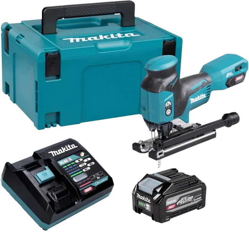 JV 001 GU101 accu-decoupeerzaag 40 V max. 135 mm borstelloos + 1x accu 4,0 Ah + oplader + Makpac fra Makita – produktbillede