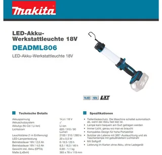 LED Arbeitsleuchte DEBDML806 DEBDML806 van Makita – productafbeelding 3 van 3
