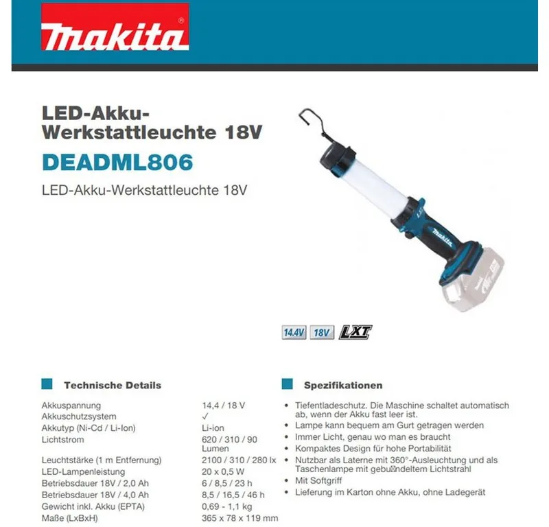 LED Arbeitsleuchte DEBDML806 DEBDML806 van Makita – productafbeelding 3 van 3