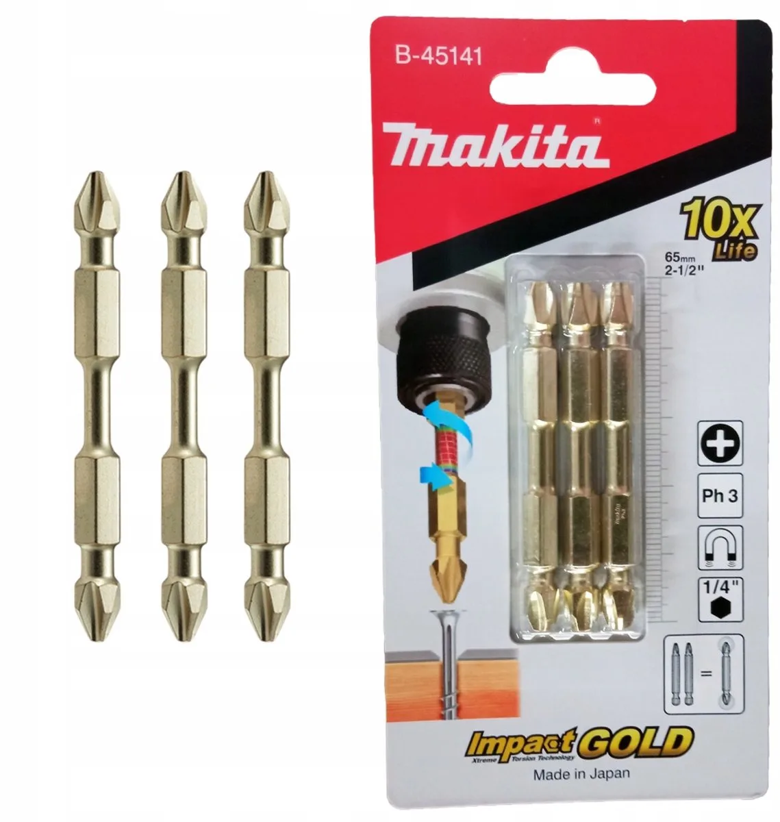 Magnetische Dubbele Schroefbit PH3 - 65mm - 3 stuks von Makita – Produktbild